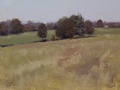A studio painting based on a plein air study of the view across the fields at Wind Field Farm in Middleburg, VA